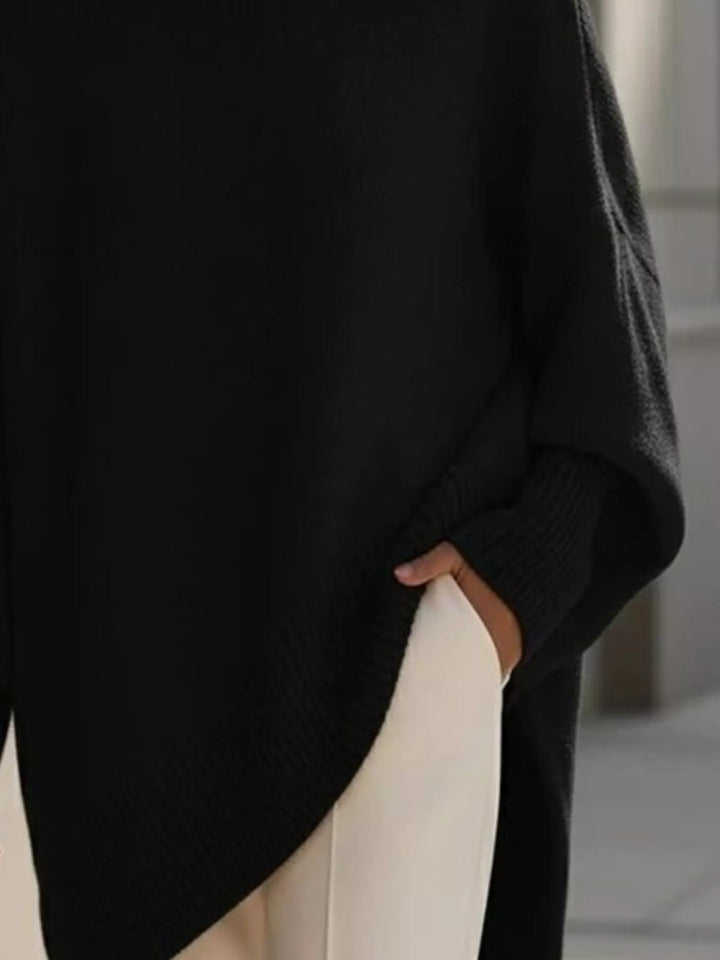 Batwing sleeve oversized sweater with asymmetric hem