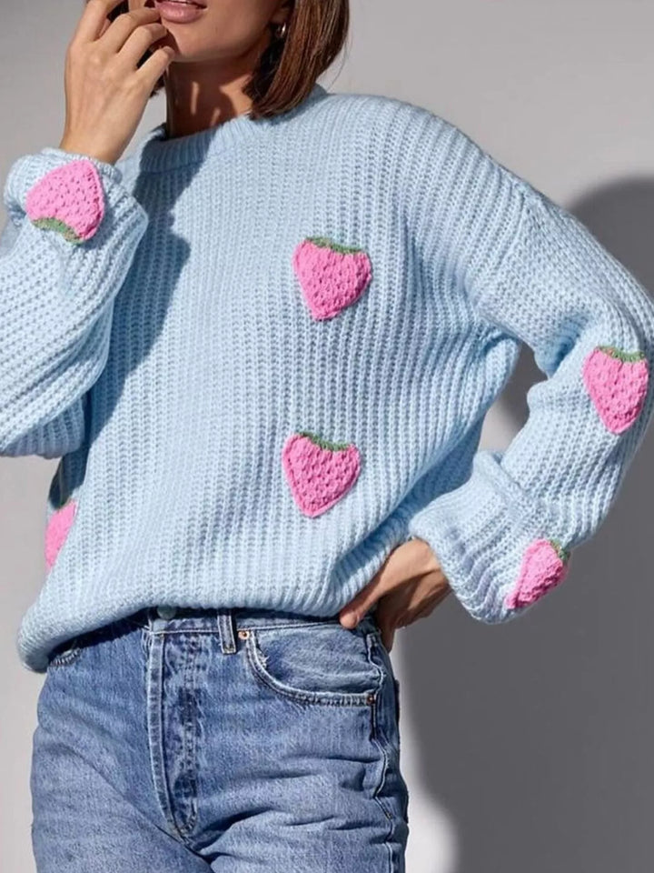 Strawberry applique chunky knit button-down cardigan
