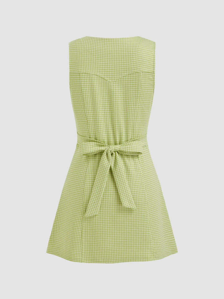 Sleeveless gingham button-front A-line mini dress