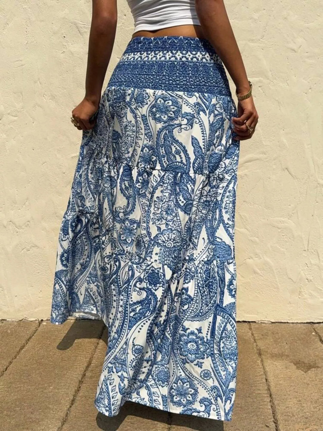 Boho paisley print high-waist maxi skirt