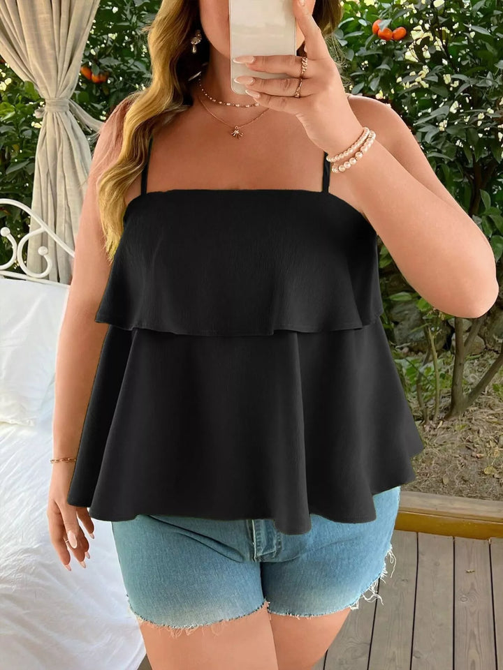 Ruffle tiered plus size cami with spaghetti straps