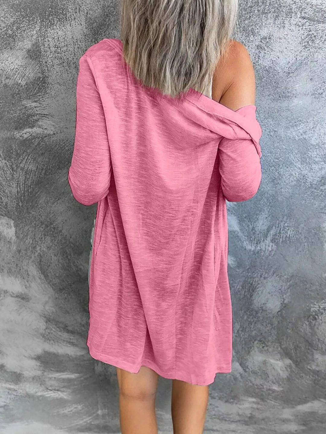 Lightweight button-front longline open knit cardigan