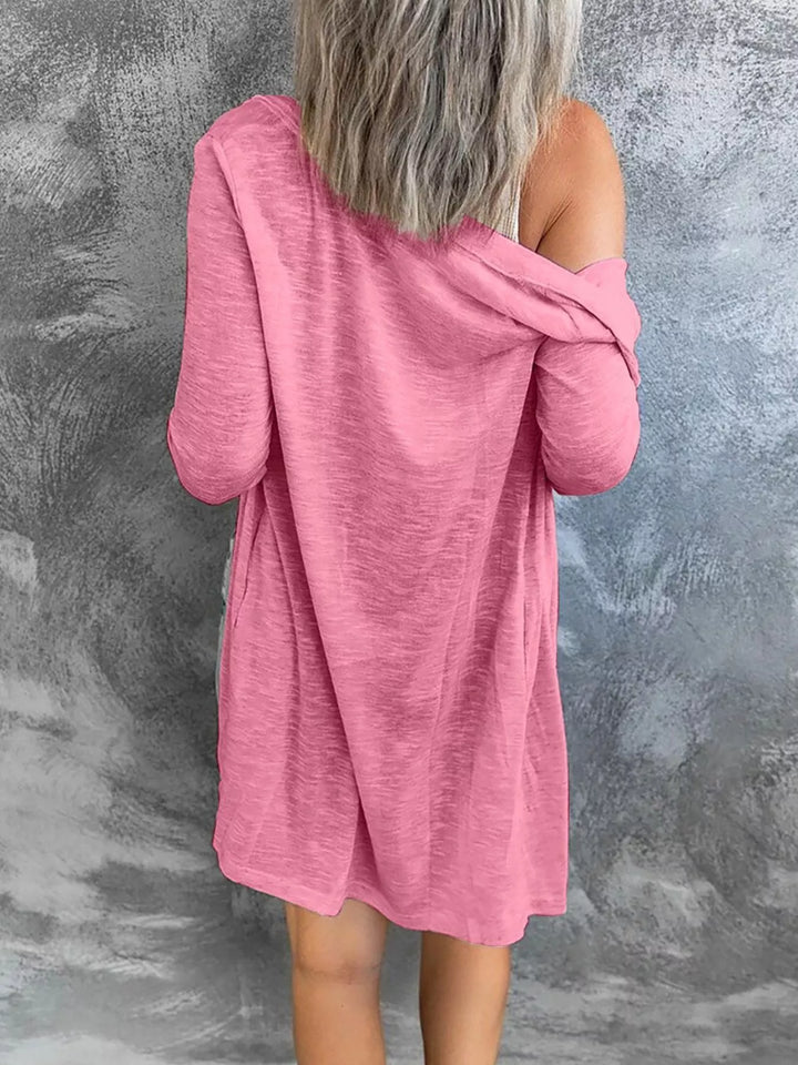 Lightweight button-front longline open knit cardigan