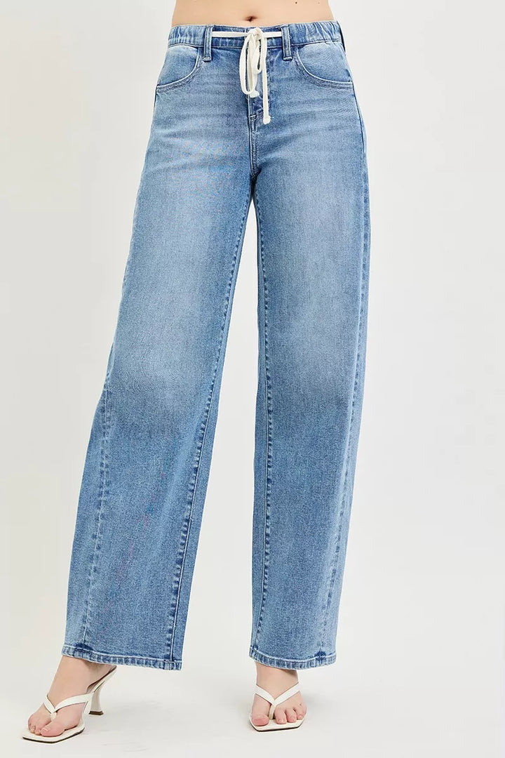 LIGHT Relaxed wide-leg drawstring waist denim jeans