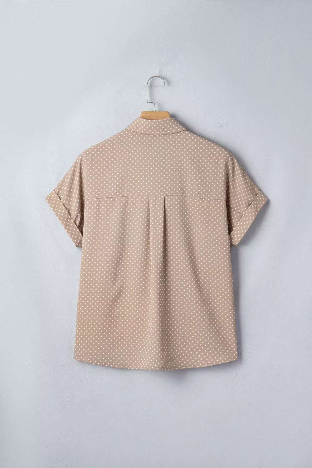 Polka dot short-sleeve button-down collared shirt