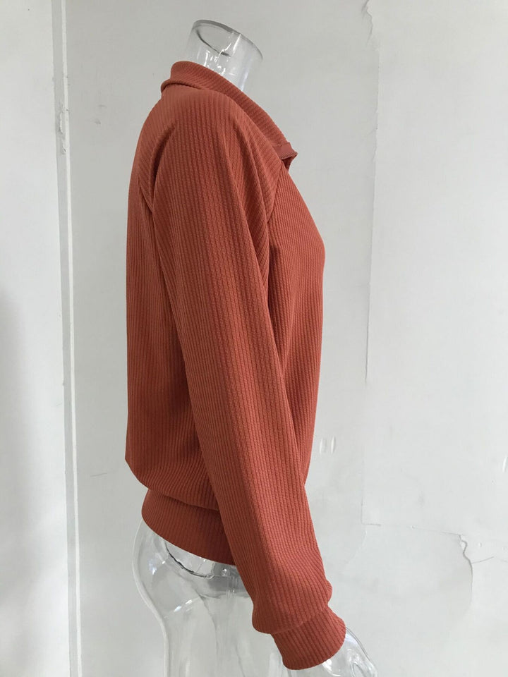Ribbed knit zip-up cardigan with collar and pockets