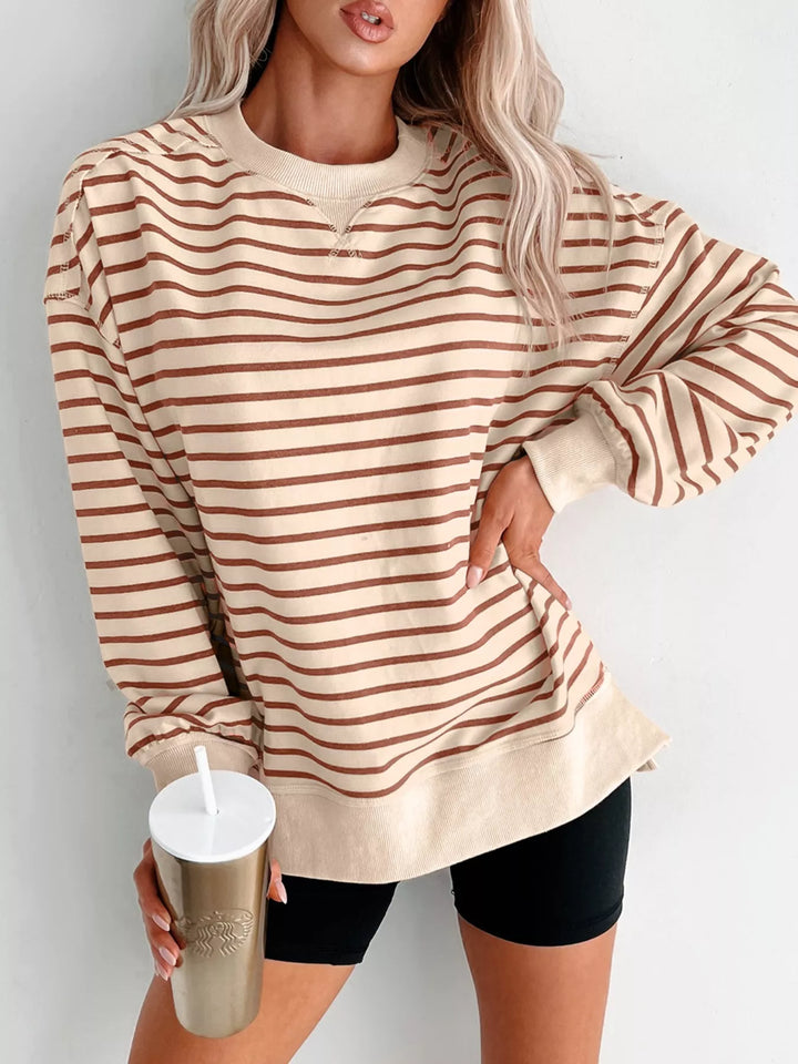 Stripe Striped oversized crew neck sweatshirt with ribbed trim
