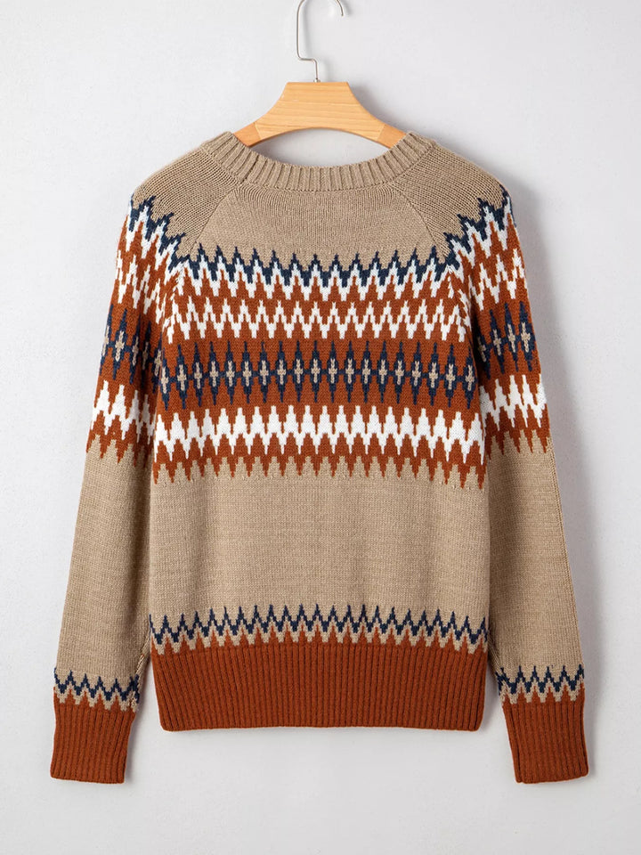 Fair Isle geometric knit crew neck sweater