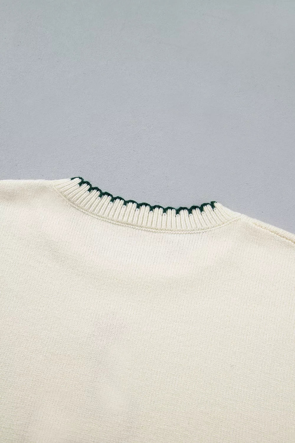 Gingham ribbon tree applique blanket stitch knit sweater