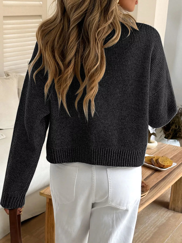 Chunky knit button-front cardigan with chest flap pocket