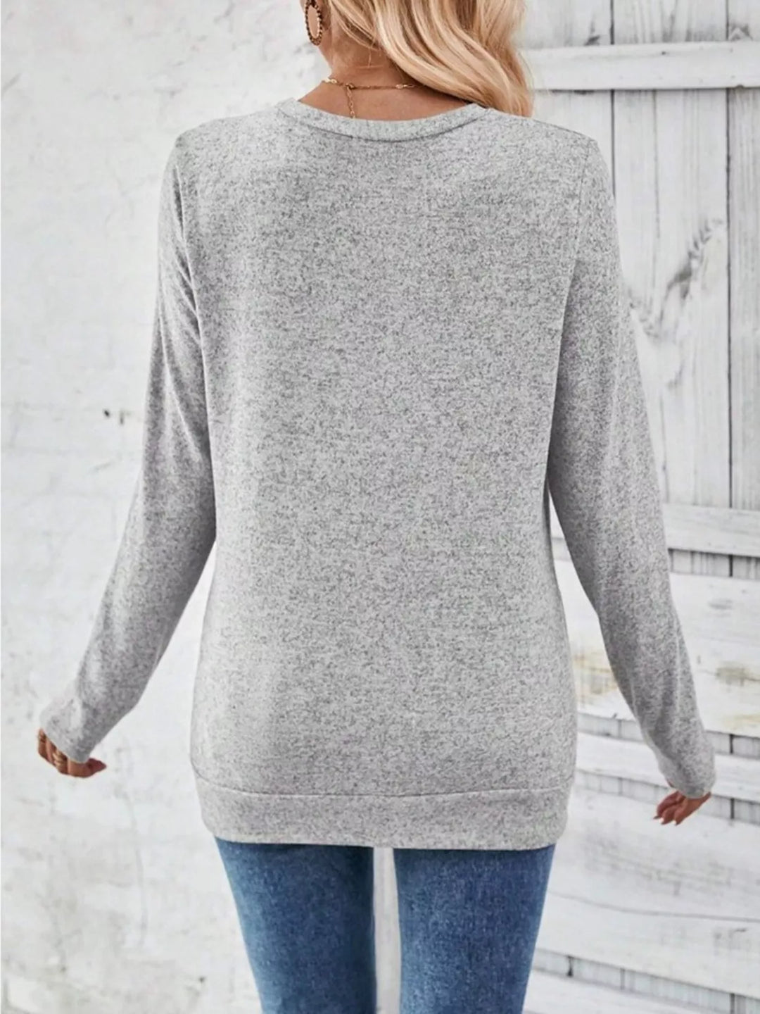 Decorative side-button long sleeve knit top