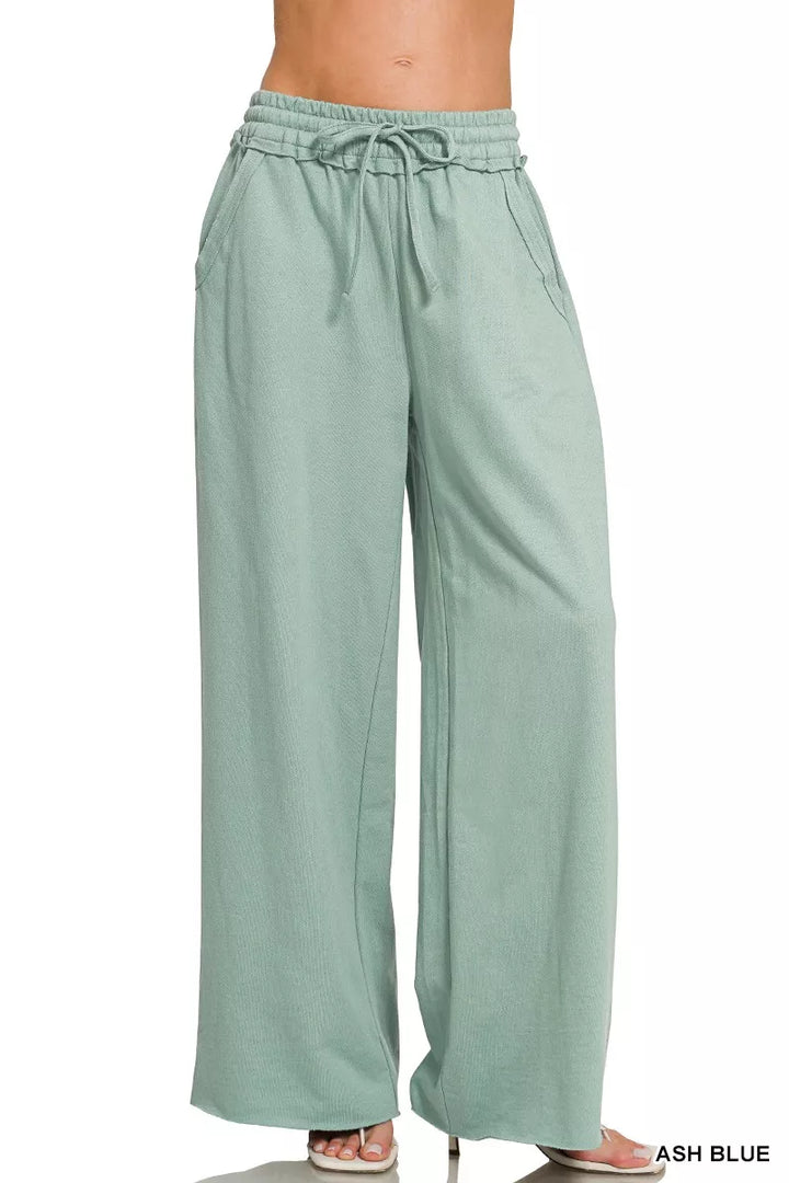 ASH BLUE French terry wide-leg sweatpants with drawstring waist