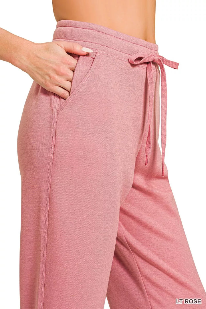 Scuba drawstring jogger pants with ribbed ankle cuffs
