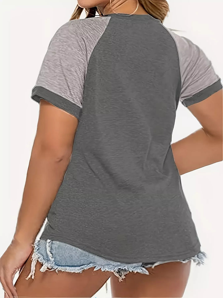 Color block raglan sleeve crew neck tee with contrast cuffs