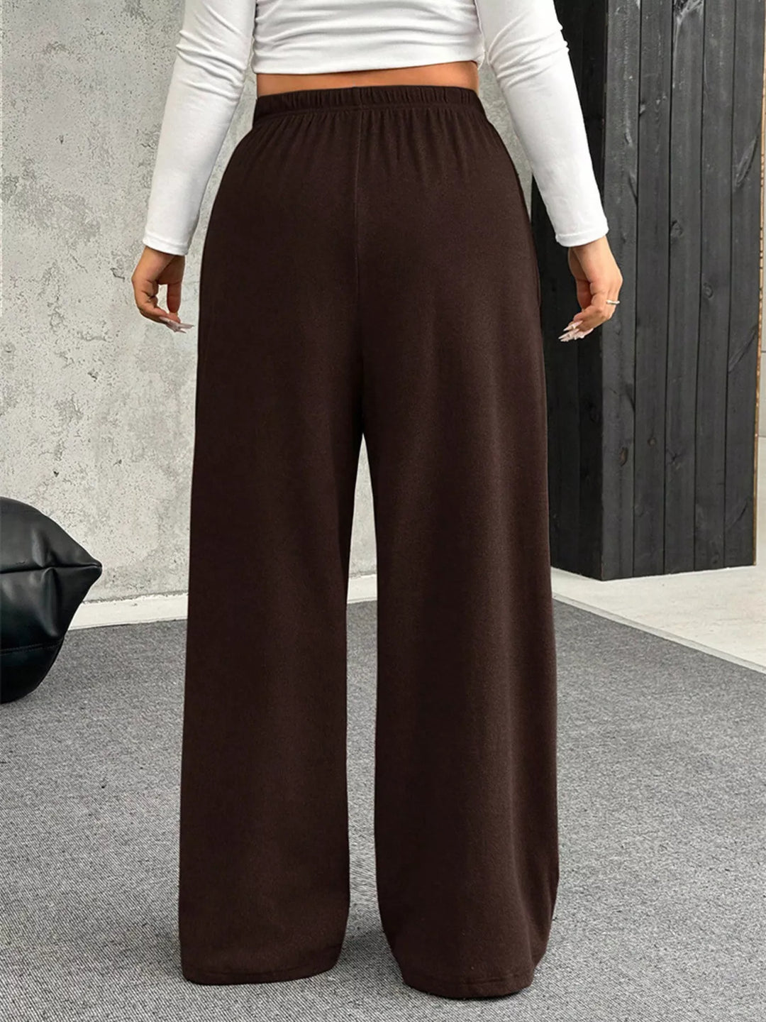 Wide-leg drawstring pants with elastic waist and pockets