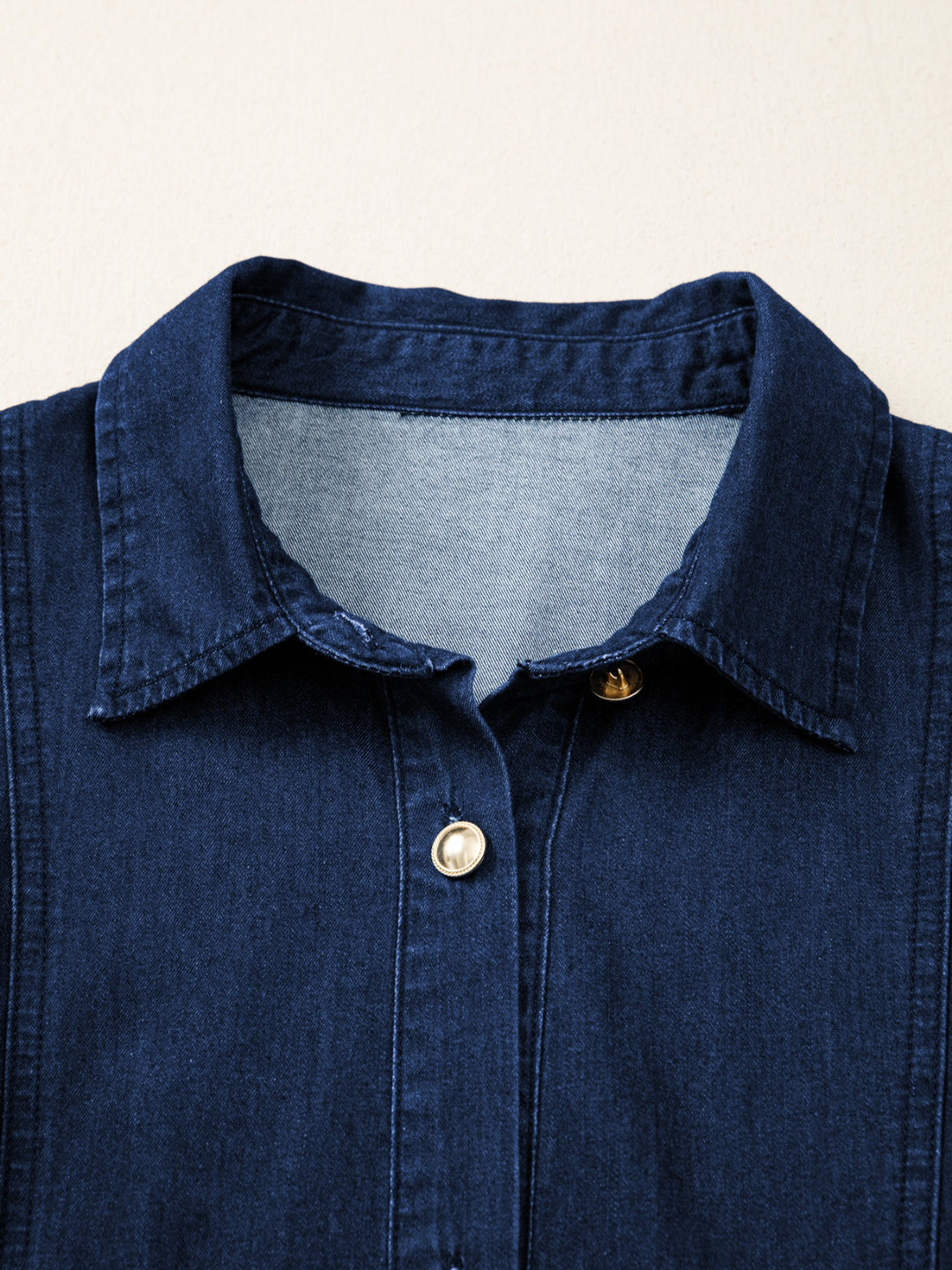 Puff sleeve button-down midi denim dress with tie belt