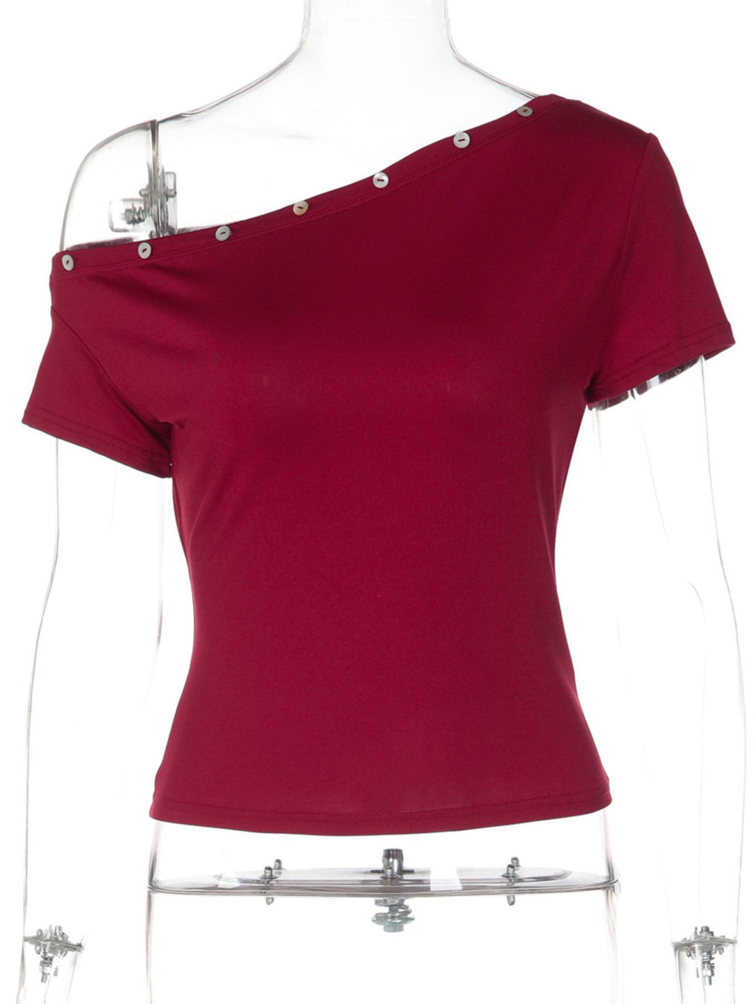 One-shoulder button-trim fitted crop top