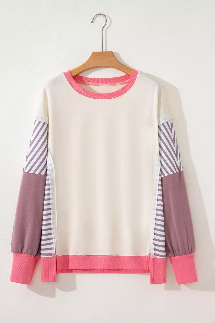 Color block striped dolman sweatshirt with side slit