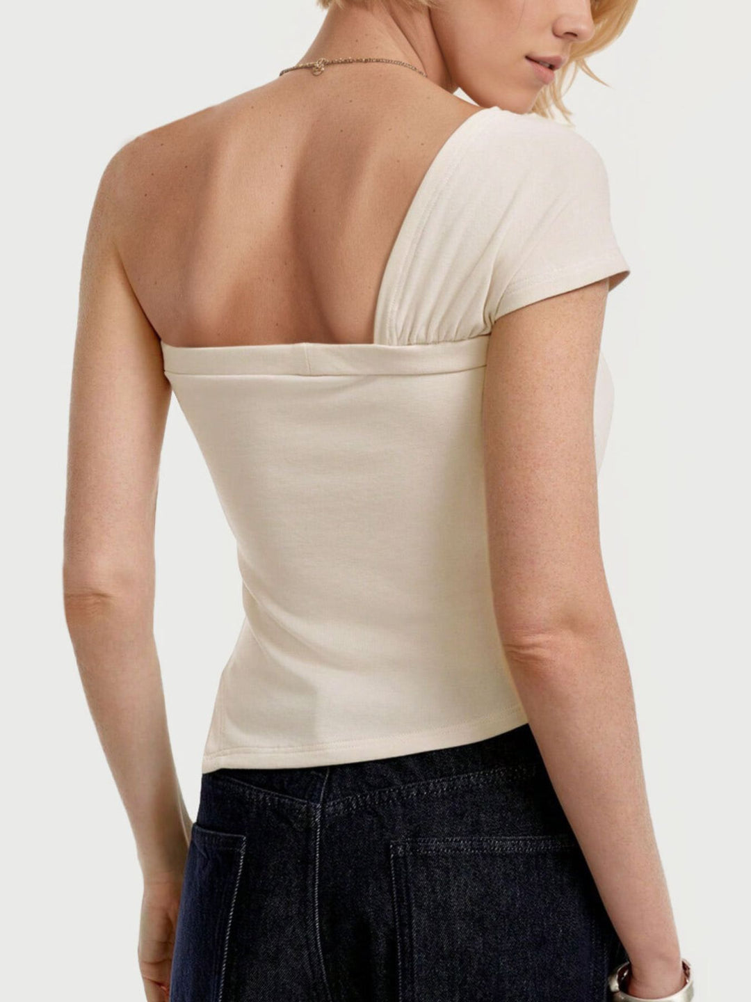One-shoulder tie top with twist knot detail