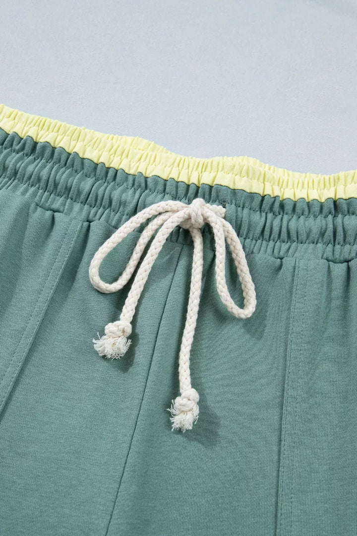 Floral appliqué wide-leg drawstring pants