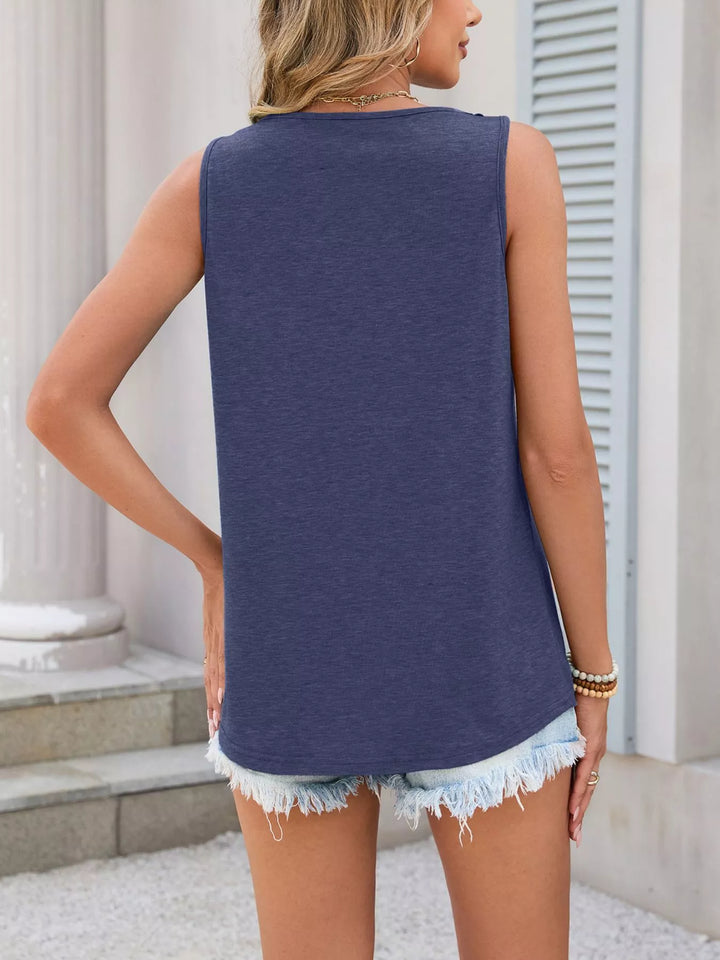 Lace crochet-trim notch-neck sleeveless tank top