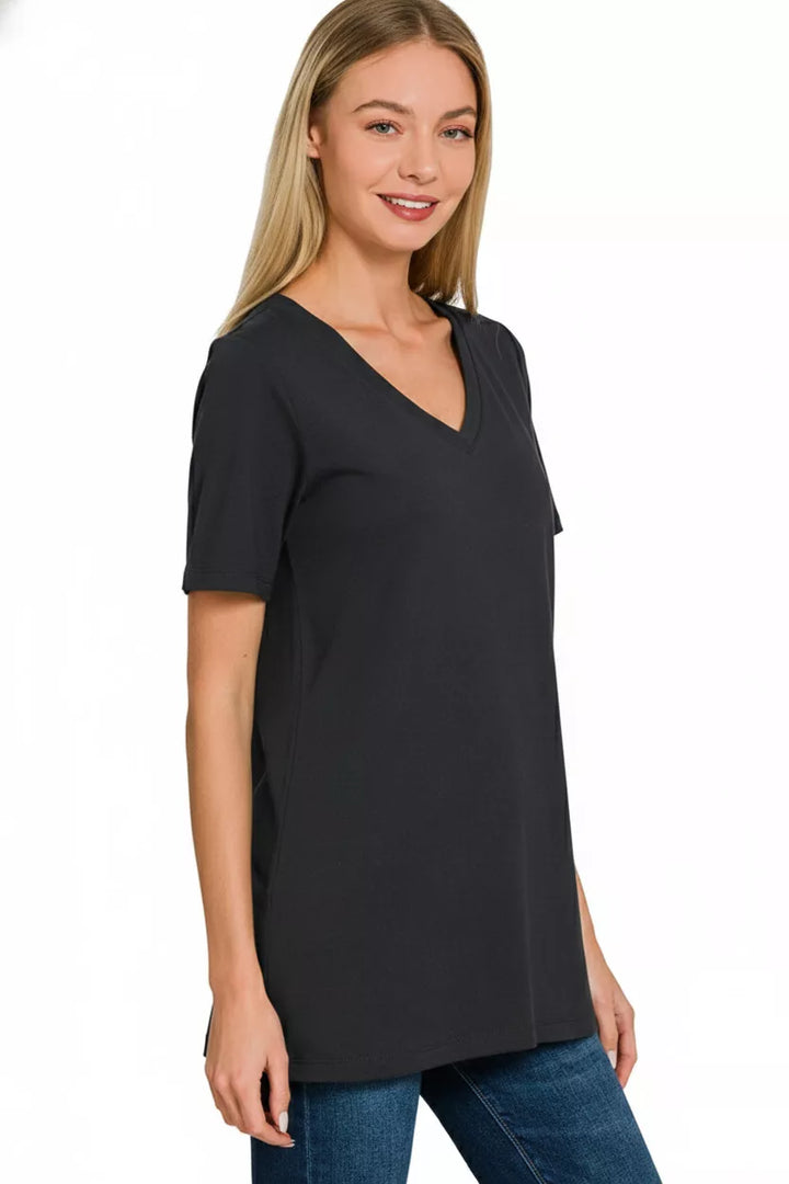 Relaxed V-neck short sleeve cotton tee
