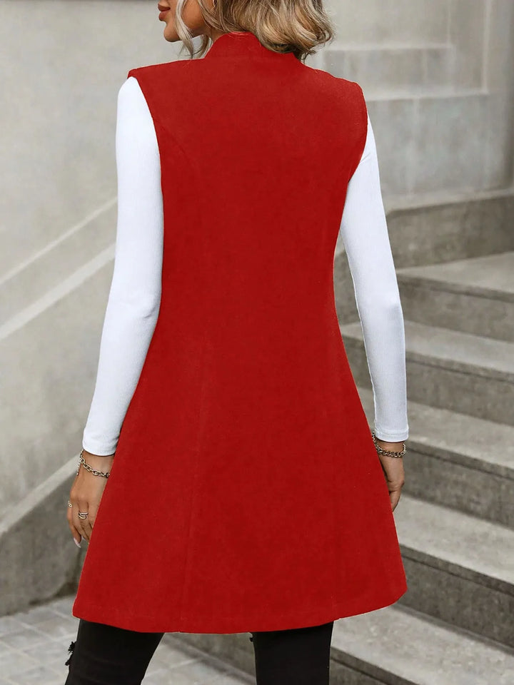 Longline sleeveless vest coat with button front