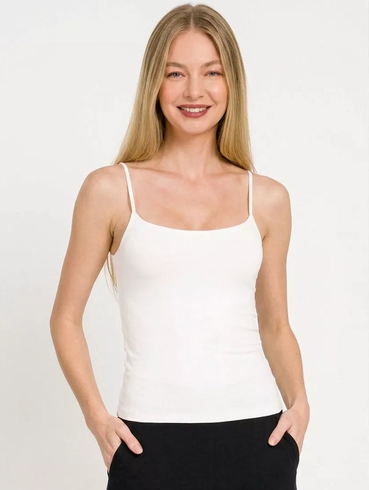 Double-layered scoop neck spaghetti strap cami top