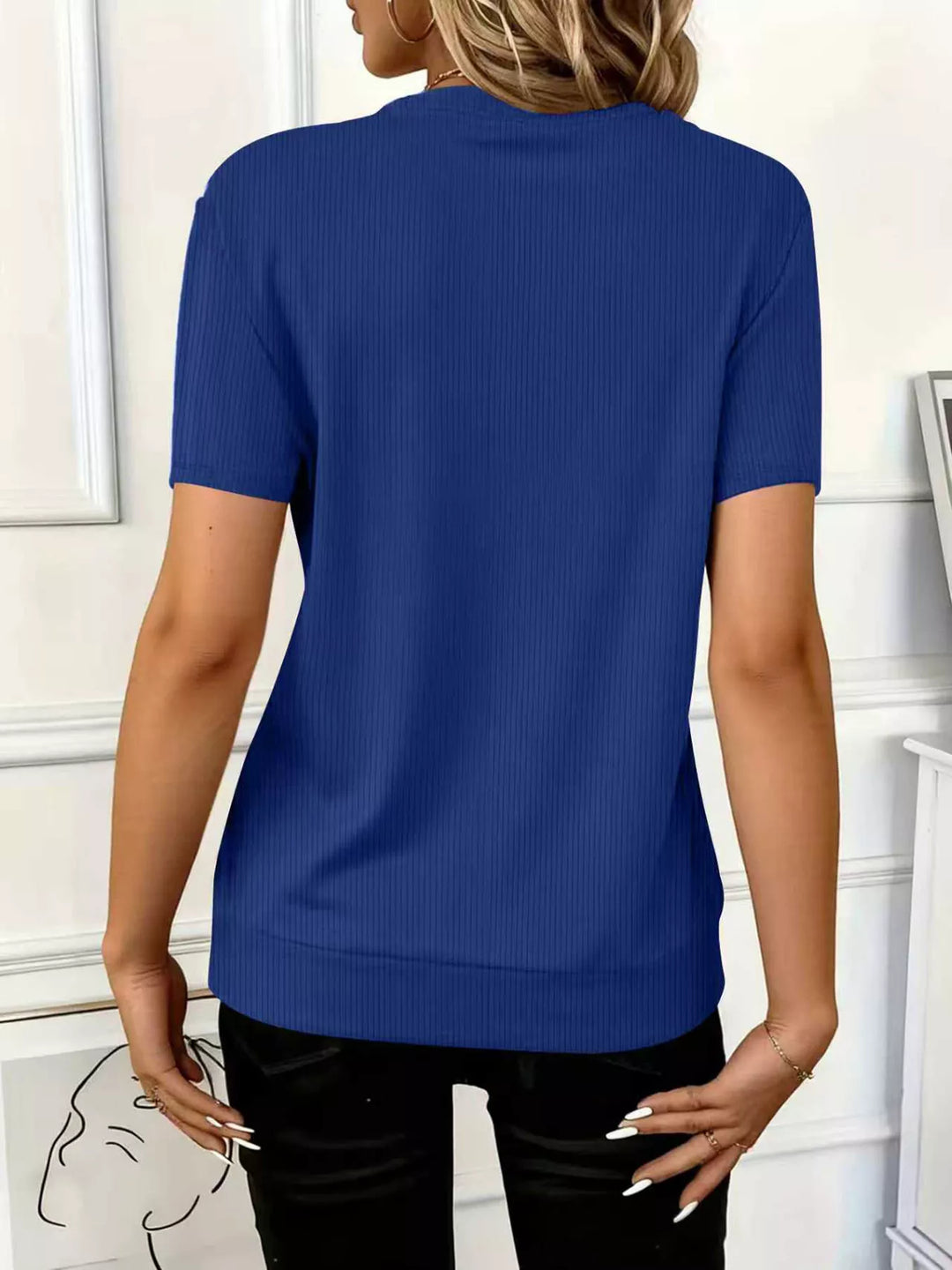Ribbed half-zip short sleeve top with O-ring pull