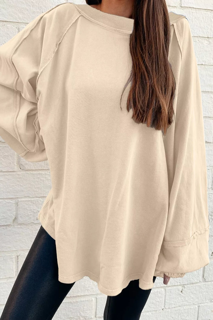 Beige Exposed seam oversized crewneck sweatshirt