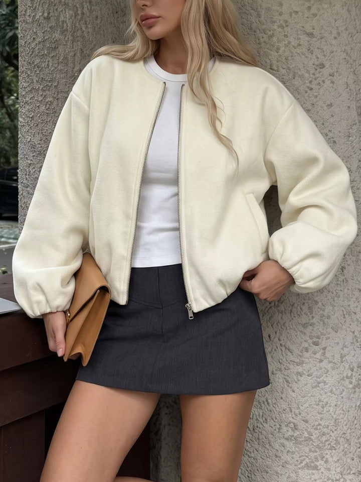 Oversized fleece bomber jacket with full zip and pockets