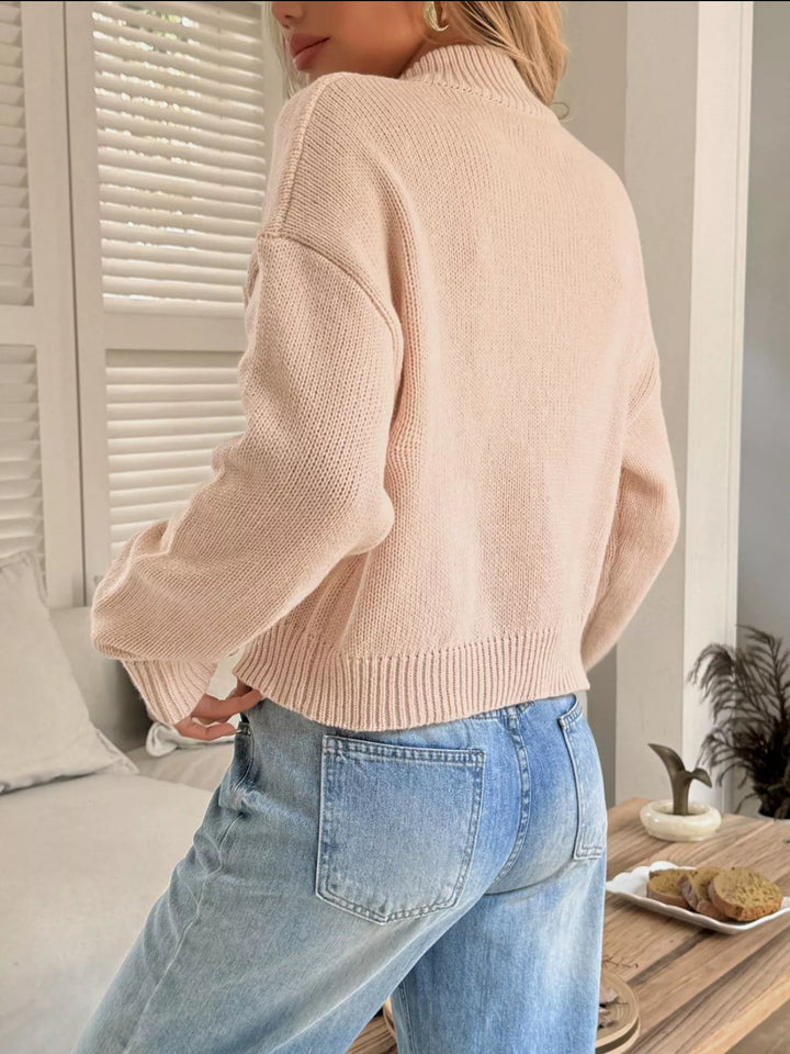 Chunky knit button-front cardigan with chest flap pocket