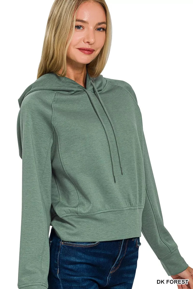DK FOREST Cropped scuba drawstring hoodie with banded hem