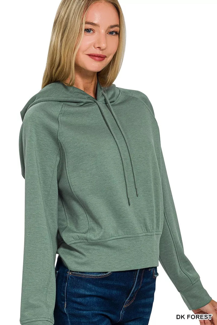 DK FOREST Cropped scuba drawstring hoodie with banded hem
