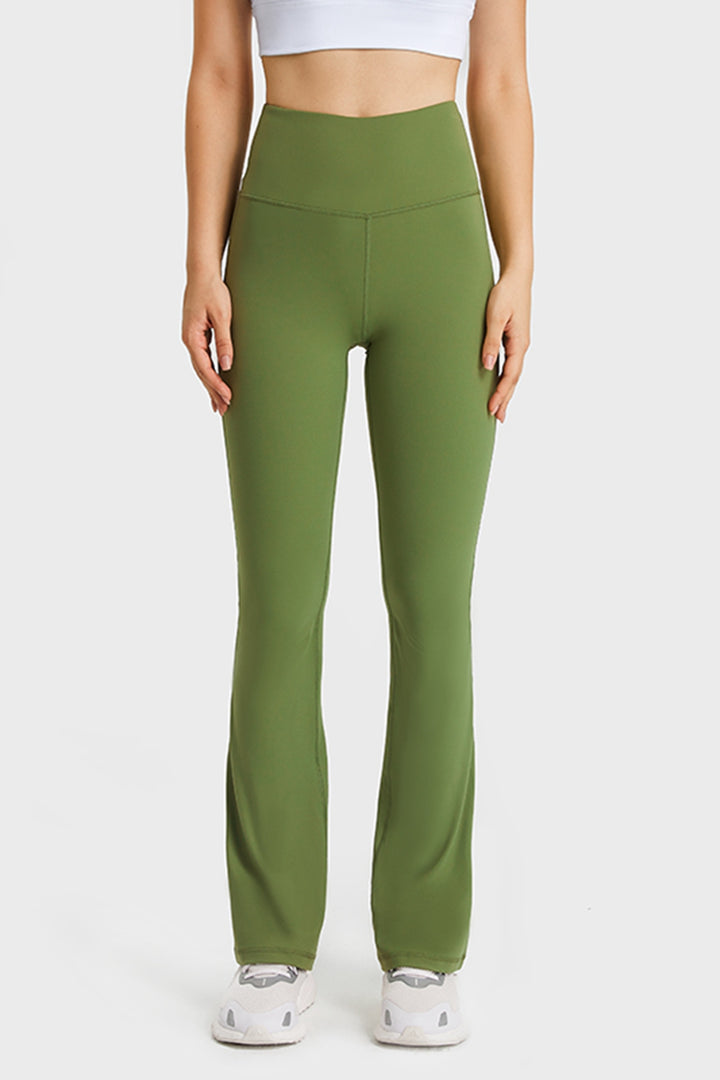 Green High-rise flare yoga pants with wide elastic waistband