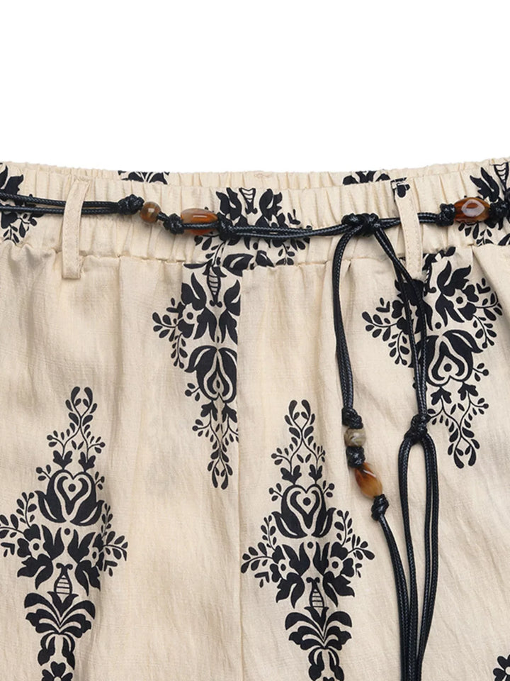Boho medallion print wide-leg drawstring pants