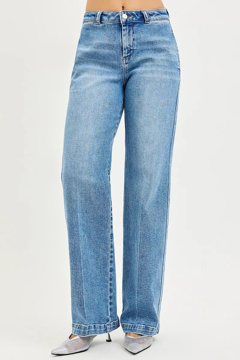 High-rise slouchy straight-leg jeans with relaxed thigh
