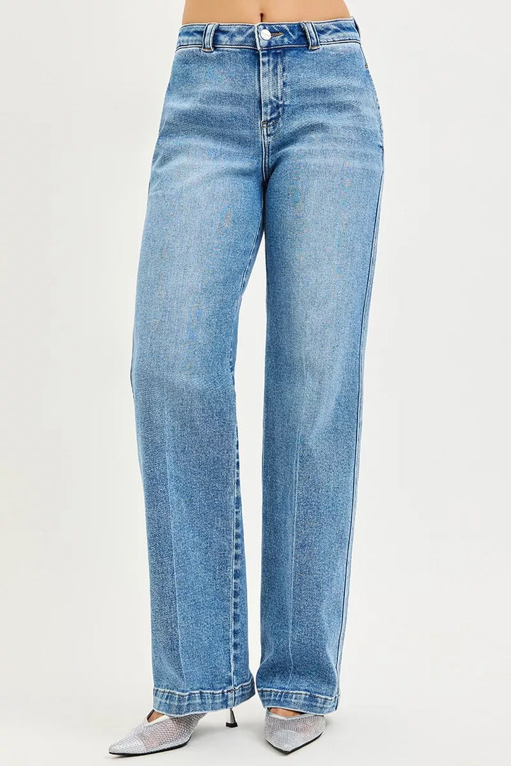 High-rise slouchy straight-leg jeans with relaxed thigh
