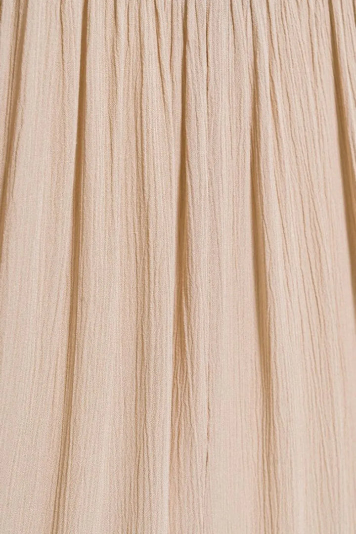 Crinkle smocked-waist high-low maxi skirt with pockets