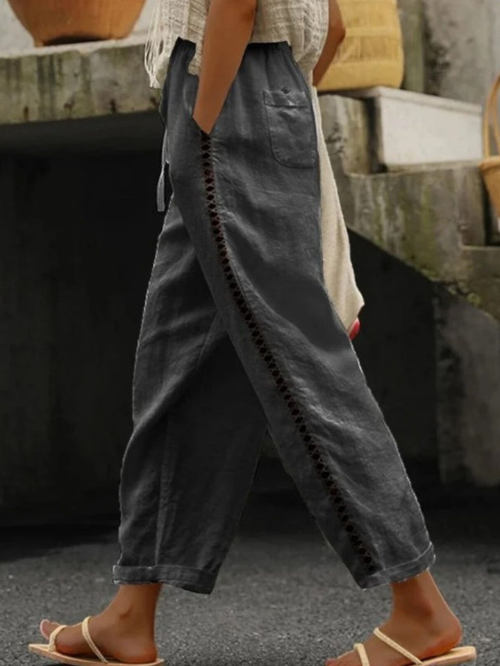 Dark Gray Hollow-out trim cropped pants with drawstring waist
