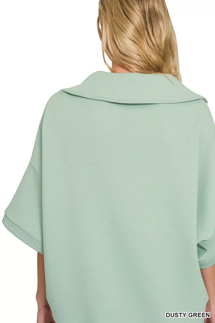 Scuba knit collared short sleeve pullover