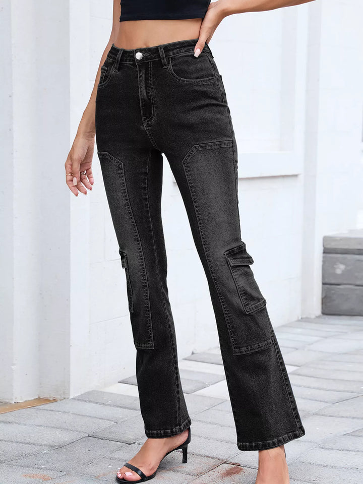High-rise bootcut cargo jeans with paneled seams
