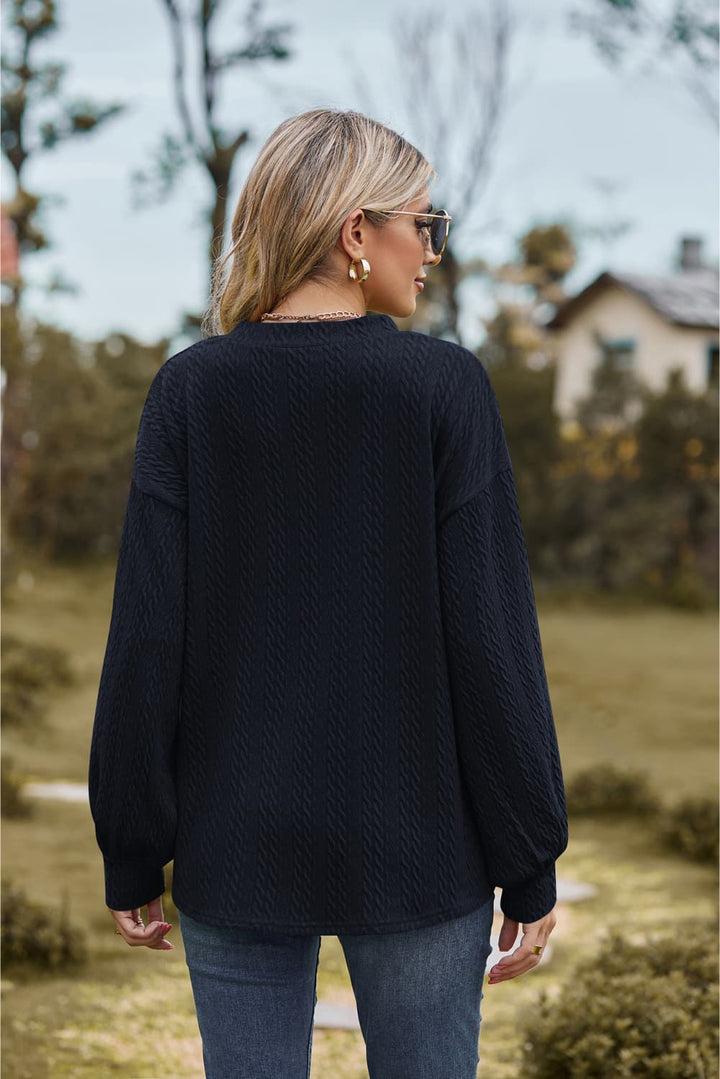 Textured knit V-neck top with dropped shoulders