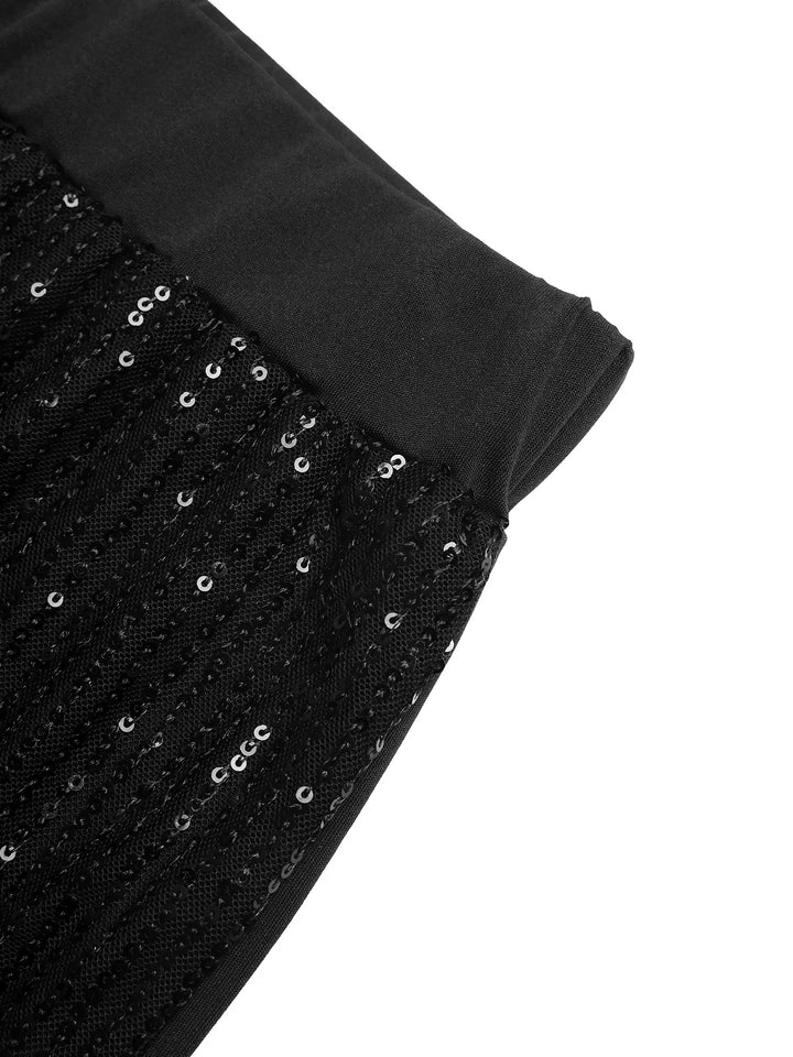 Full-length sequin wide-leg pants with stretch waistband