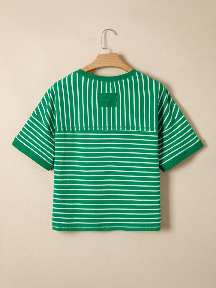 Striped crew neck t-shirt with cuffed short sleeves