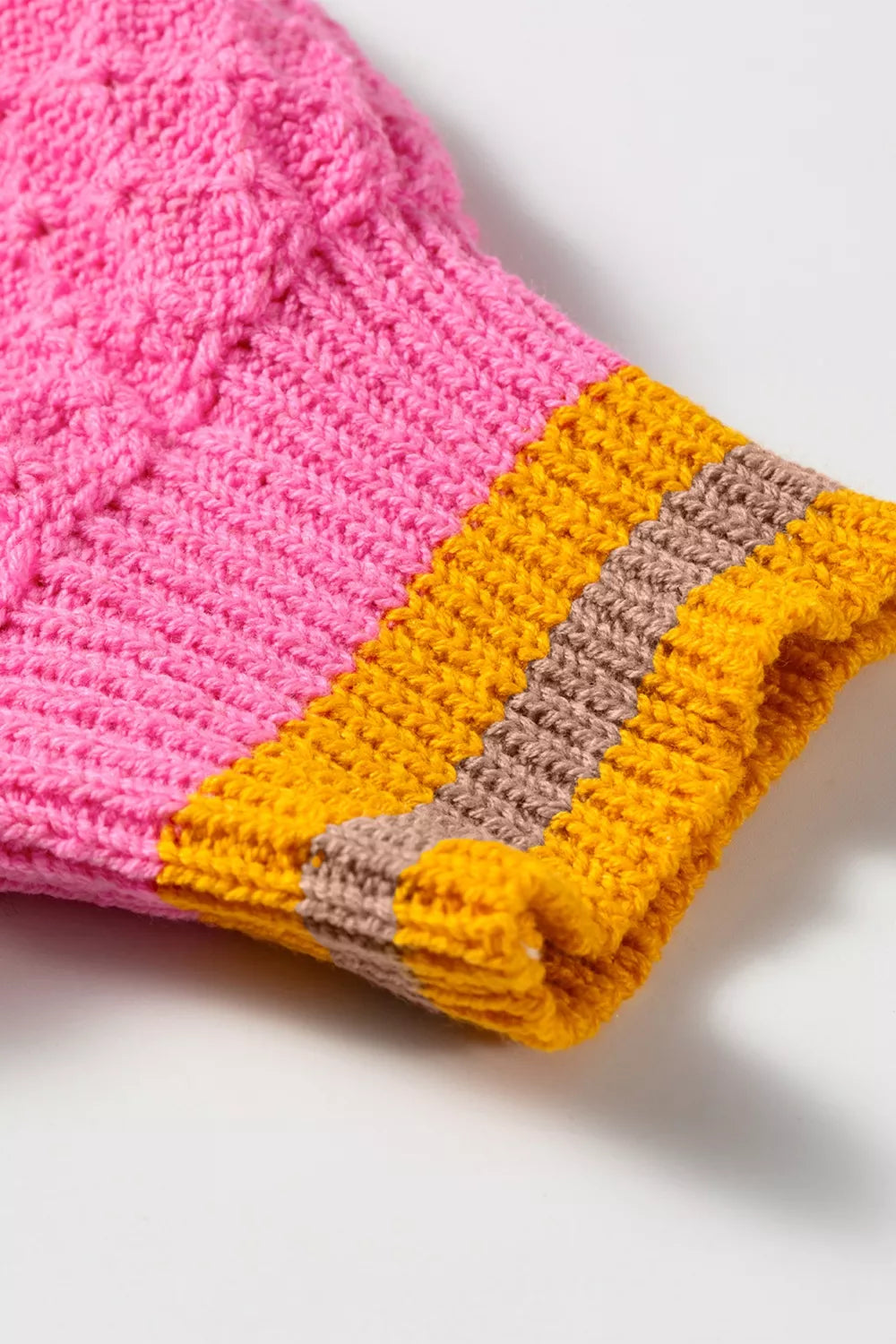 Textured knit colorblock stripe drop shoulder sweater