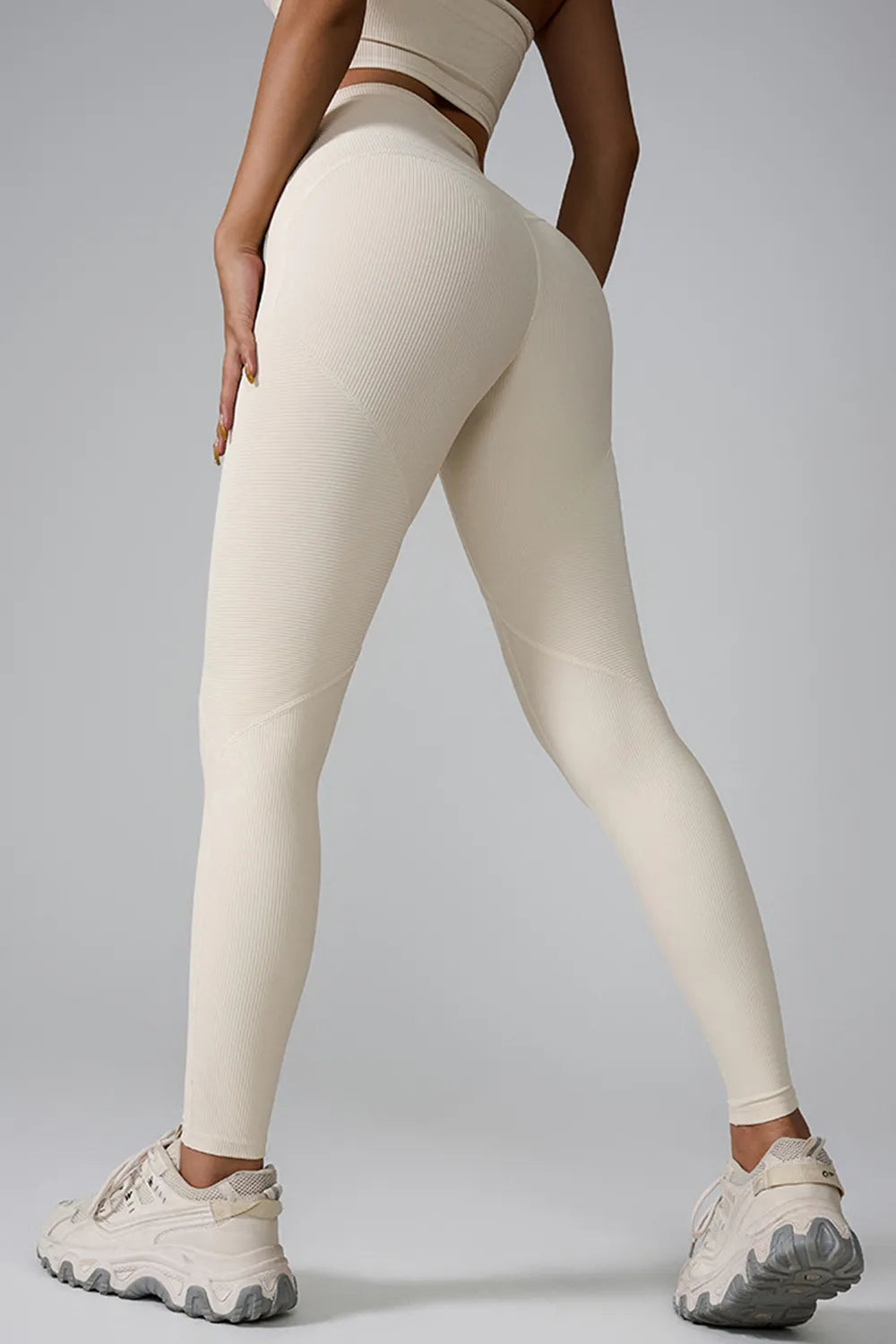 Ribbed high-waist crossover seamless leggings