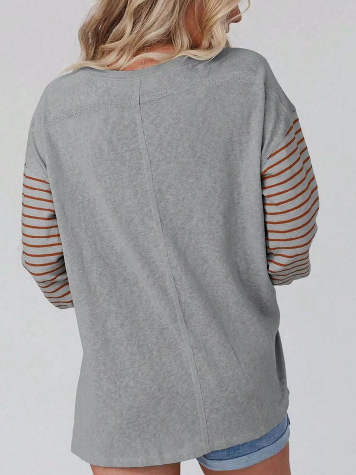 Color block striped long sleeve crew neck top