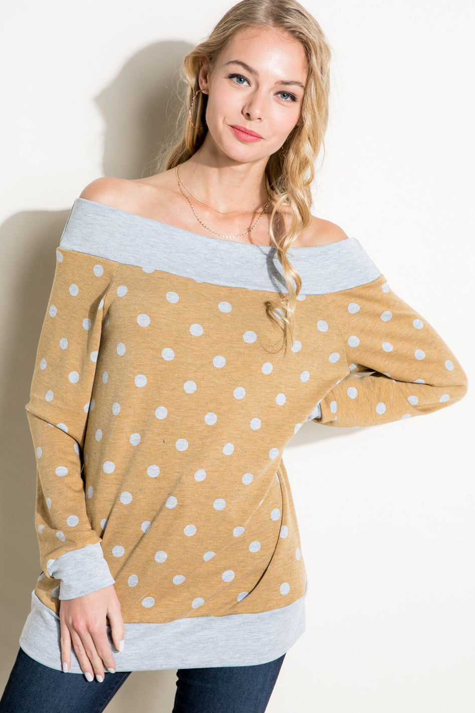 POLKA DOT OFF SHOULDER TOP