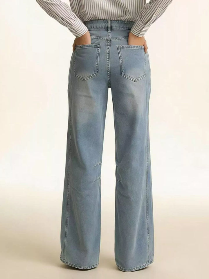 Wide-leg high-rise jeans with paneled knee seams